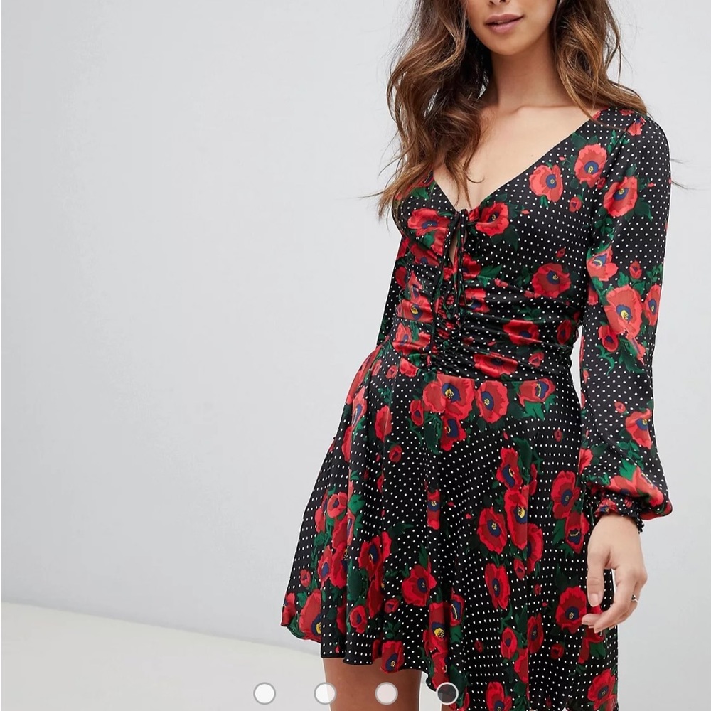 Beautiful, red, floral print dress by Free People, size small